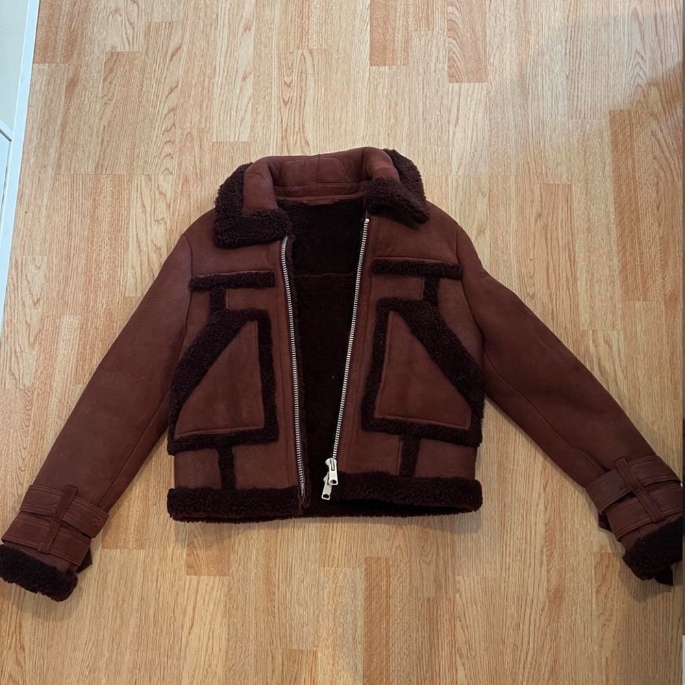 All Saints Brown Shearling-Trim Suede Jacket - Picture 4 of 7